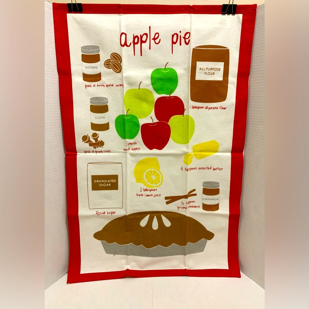 APPLE PIE Recipe Tea/Kitchen TOWEL 27 x 18 inches Vintage Style Cotton Red